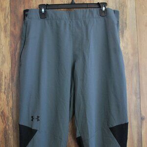 Under Armour Fitted Track Pants Joggers Gray Black Logo Band XL